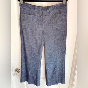 Theory Livdale Tierra Crop Linen Wide Leg Pants Blue Size 10
